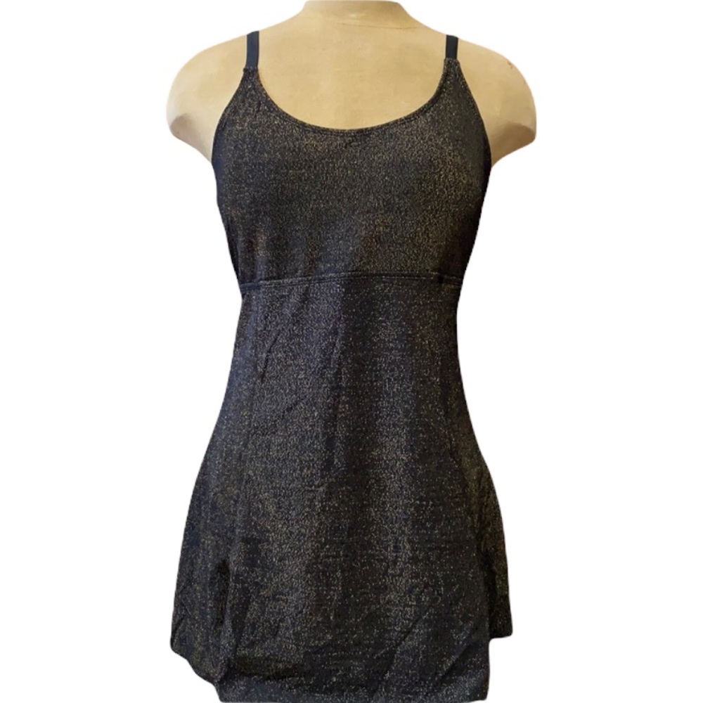 Women's Shimmery Black One-Piece Swim Dress